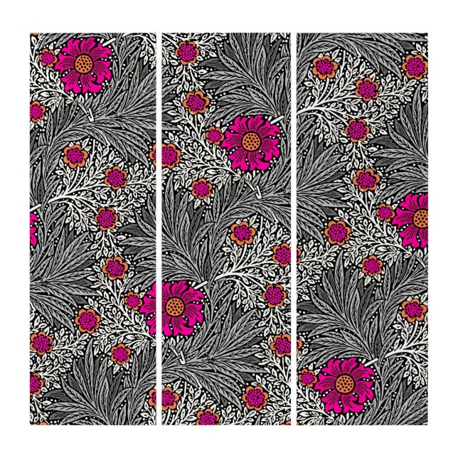 William Morris Marigold, Gray / Grey, and Fuchsia  Triptych (Front)