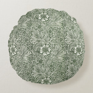 William Morris Marigold Green Floral Art Print Round Pillow