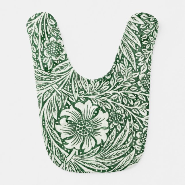 william morris marigold green floral flower baby bib (Front)
