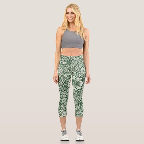 william morris marigold green floral flower capri leggings