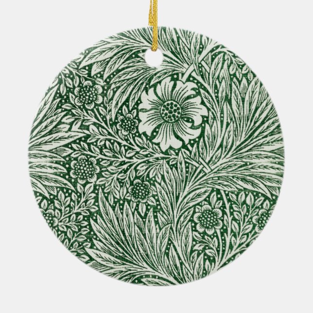 william morris marigold green floral flower ceramic ornament (Back)