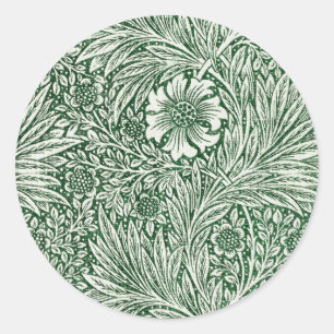 william morris marigold green floral flower classic round sticker
