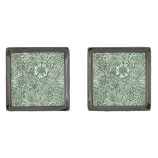 william morris marigold green floral flower cufflinks (Front)