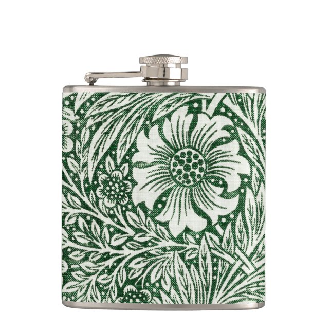 william morris marigold green floral flower flask (Front)