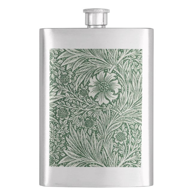 william morris marigold green floral flower flask (Front)