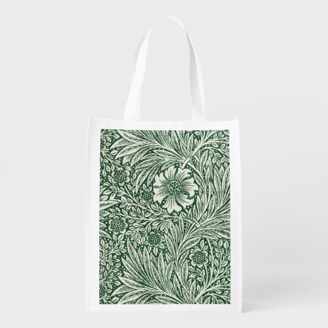 william morris marigold green floral flower grocery bag (Back)