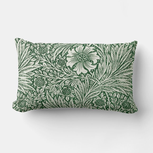 william morris marigold green floral flower lumbar pillow (Front)