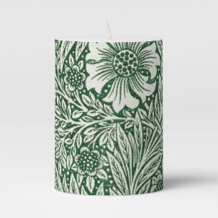 william morris marigold green floral flower pillar candle