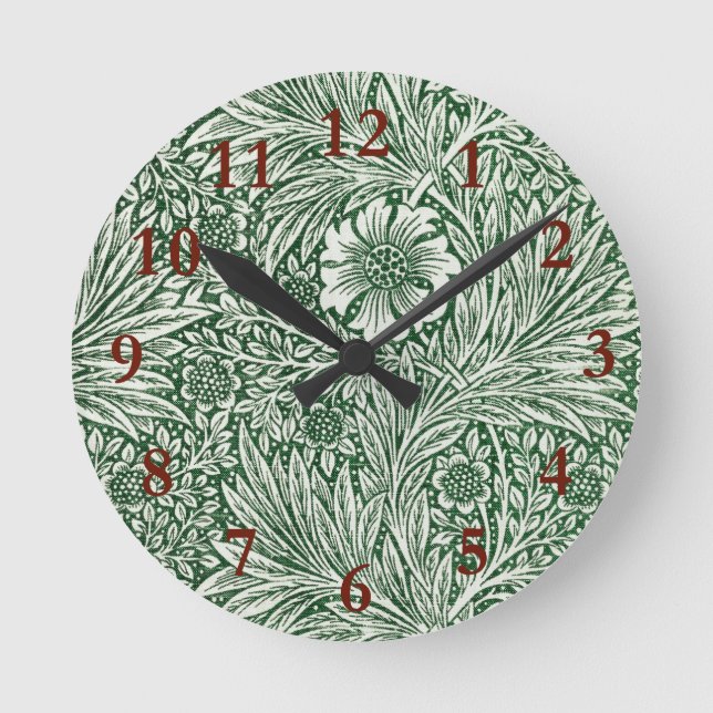 william morris marigold green floral flower round clock (Front)