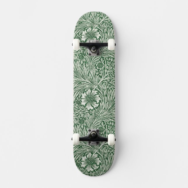 william morris marigold green floral flower skateboard (Front)