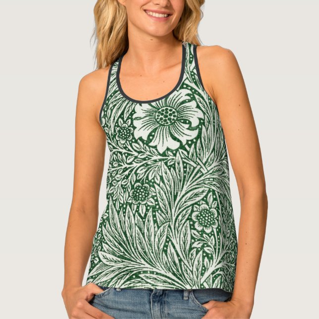 william morris marigold green floral flower tank top (Front)