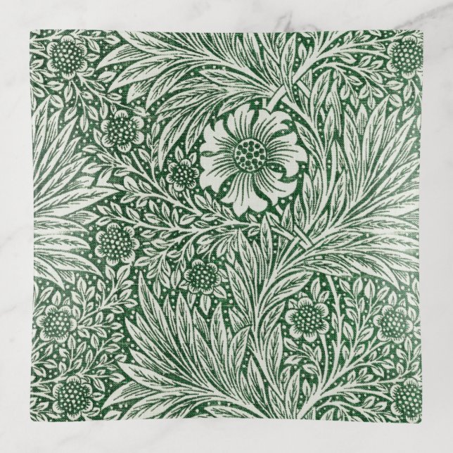 william morris marigold green floral flower trinket tray (Front)