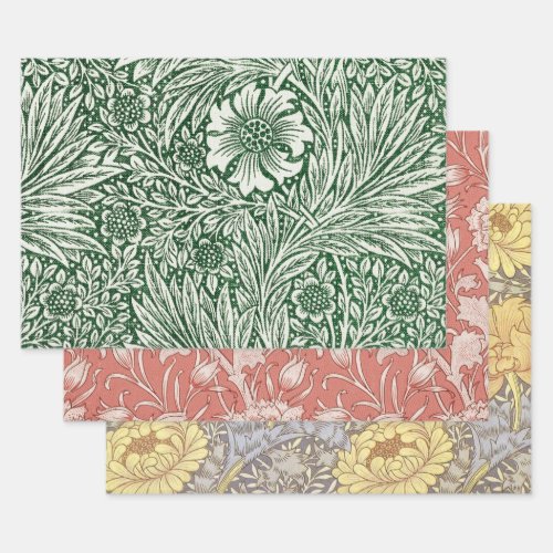 william morris marigold green floral flower wrapping paper sheets