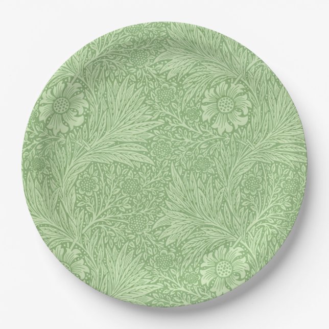 William Morris Marigold (Green) Pattern Paper Plates (Front)
