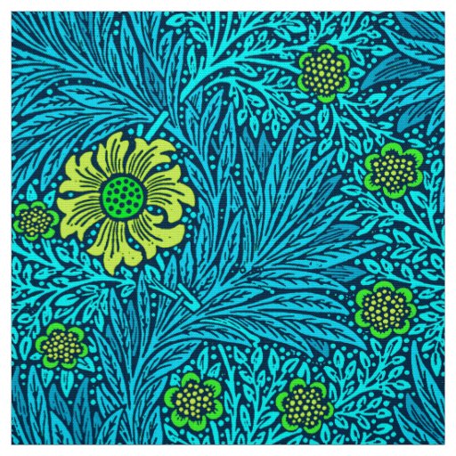 William Morris Marigold, Turquoise & Cobalt Blue Fabric