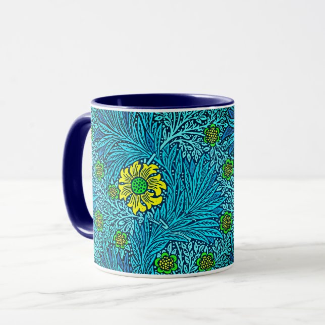 William Morris Marigold, Turquoise & Cobalt Blue Mug (Front Left)