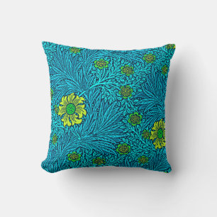 William Morris Marigold, Turquoise & Cobalt Blue Throw Pillow