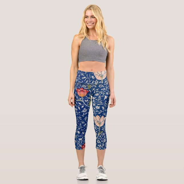 William Morris Medway Blue Floral  Capri Leggings (Front)