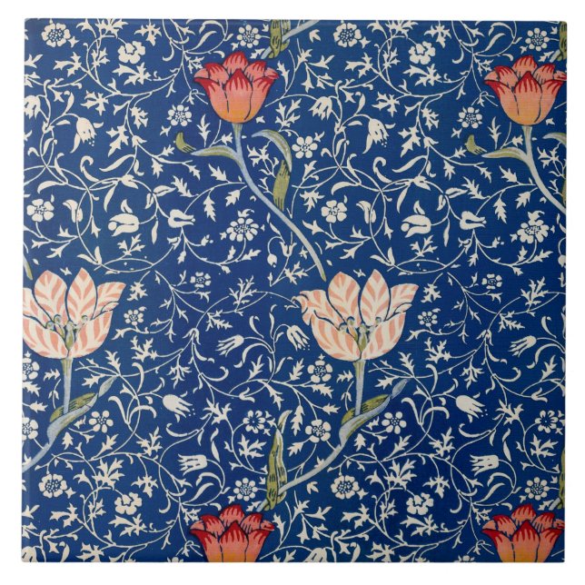 William Morris Medway Blue Floral  Ceramic Tile (Front)