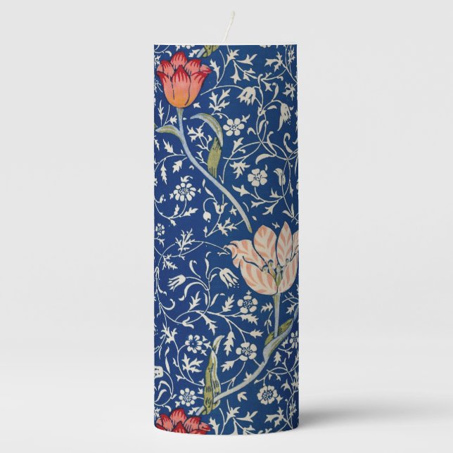 William Morris Medway Blue Floral  Pillar Candle (Front)