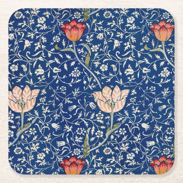 William Morris Medway Blue Floral  Square Paper Coaster (Front)
