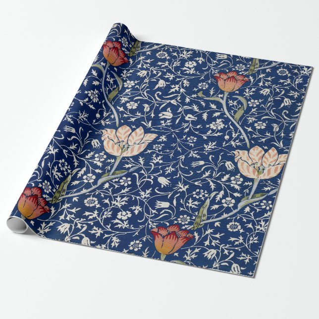 William Morris Medway Blue Floral Wrapping Paper (Unrolled)
