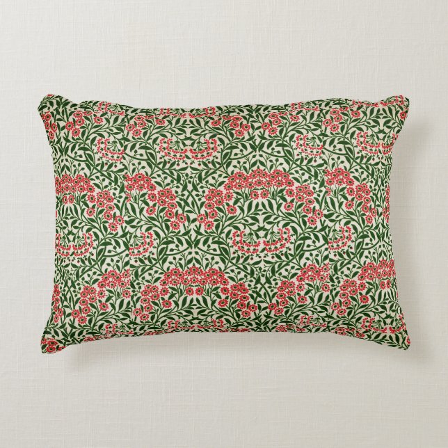 William Morris Michaelmas Daisy Flowers Pink Green Accent Pillow (Front)