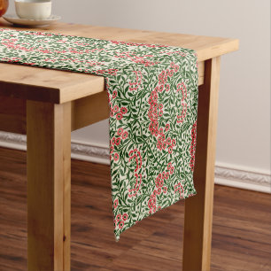 William Morris Michaelmas Daisy Flowers Pink Green Long Table Runner