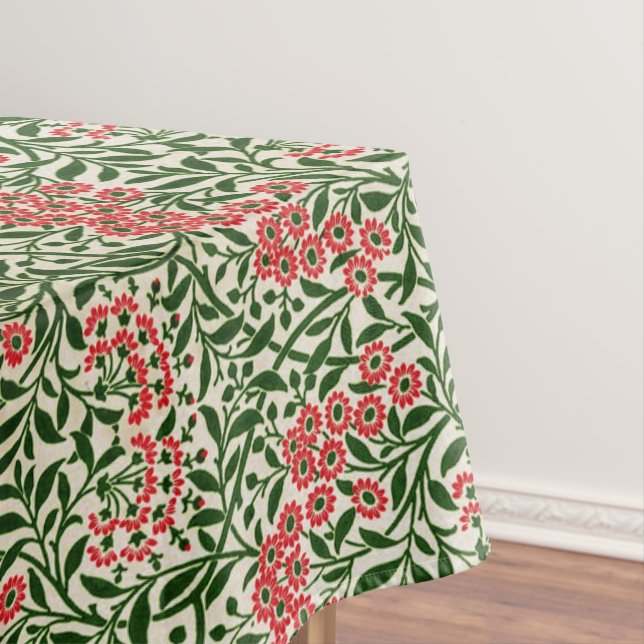William Morris Michaelmas Daisy Flowers Pink Green Tablecloth (In Situ)