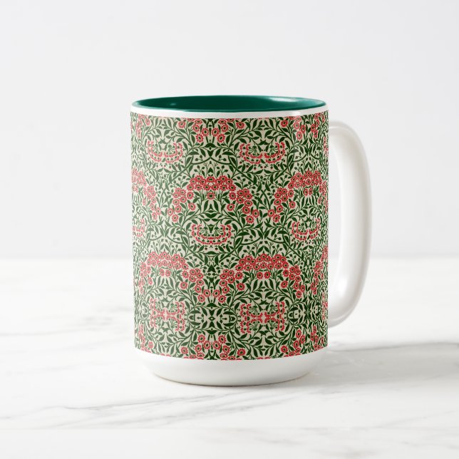 William Morris Michaelmas Daisy Flowers Pink Green Two-Tone Coffee Mug (Front Right)