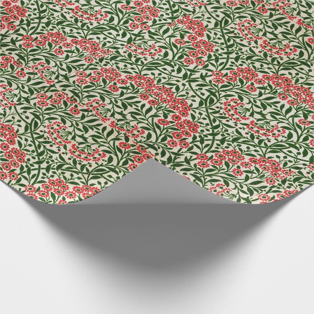 William Morris Michaelmas Daisy Flowers Pink Green Wrapping Paper (Corner)