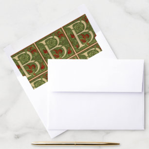 William Morris Monogram Letter B Floral Red Green Envelope Liner