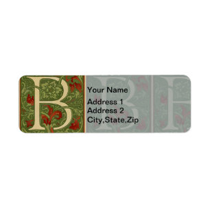 William Morris Monogram Letter B Floral Red Green Label