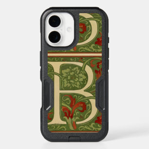 William Morris Monogram Letter B Floral Red Green iPhone 16 Case