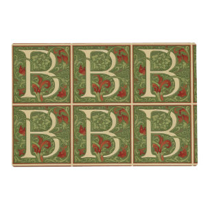 William Morris Monogram Letter B Floral Red Green Placemat