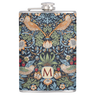 William Morris Monogram Strawberry Thief  Flask