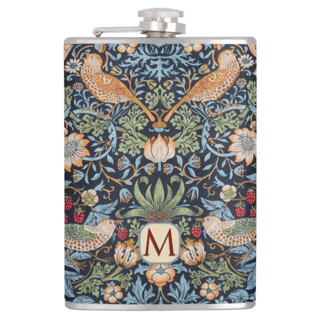 William Morris Monogram Strawberry Thief  Flask (Front)