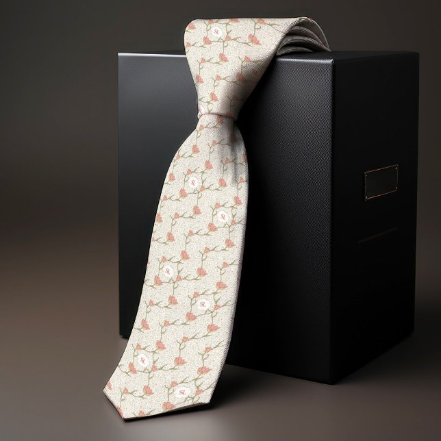 William Morris Monogrammed Garden Tulip Floral Neck Tie (Creator Uploaded)
