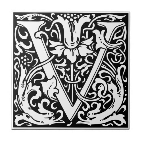 William Morris Monogrammed Letter V Ceramic Tile