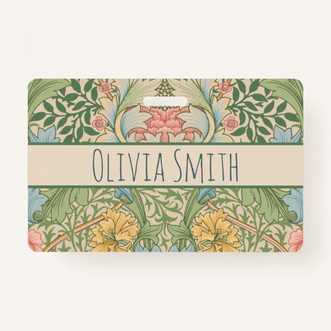 William Morris Myrtle Flower Floral Botanical Badge (Front)