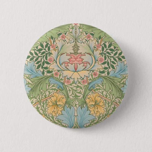 William Morris Myrtle Flower Floral Botanical Button (Front)