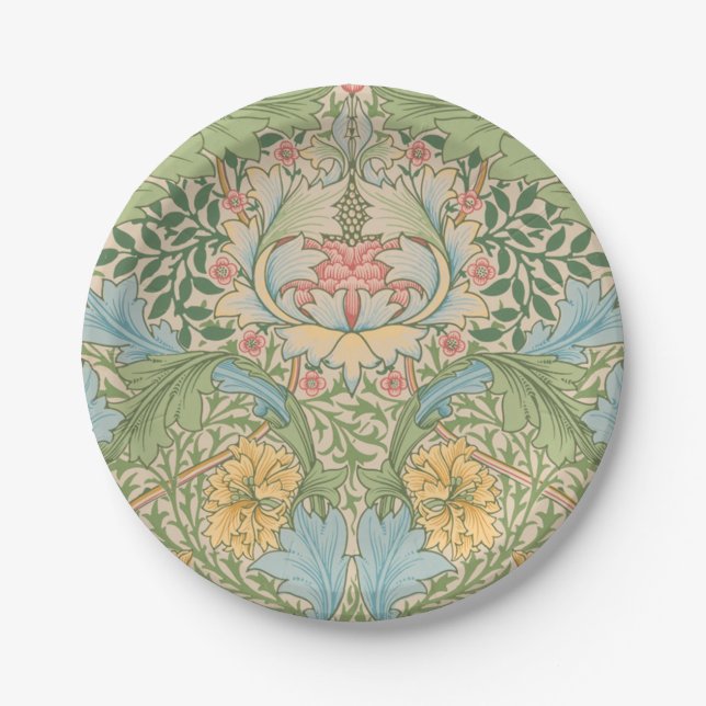 William Morris Myrtle Flower Floral Botanical Paper Plates (Front)