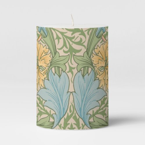 William Morris Myrtle Flower Floral Botanical Pillar Candle