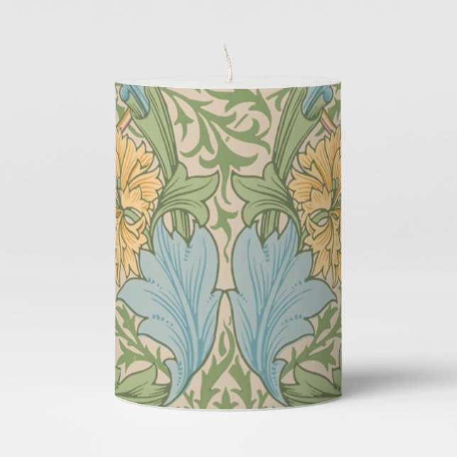 William Morris Myrtle Flower Floral Botanical Pillar Candle (Front)