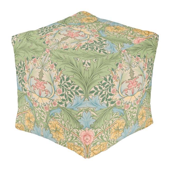William Morris Myrtle Flower Floral Botanical Pouf (Angled Back)