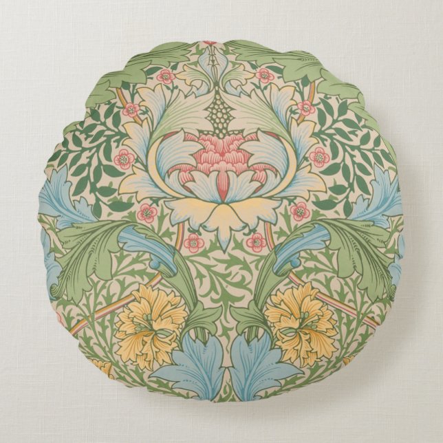 William Morris Myrtle Flower Floral Botanical Round Pillow (Front)