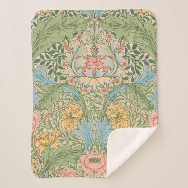 William Morris Myrtle Flower Floral Botanical Sherpa Blanket (Front)