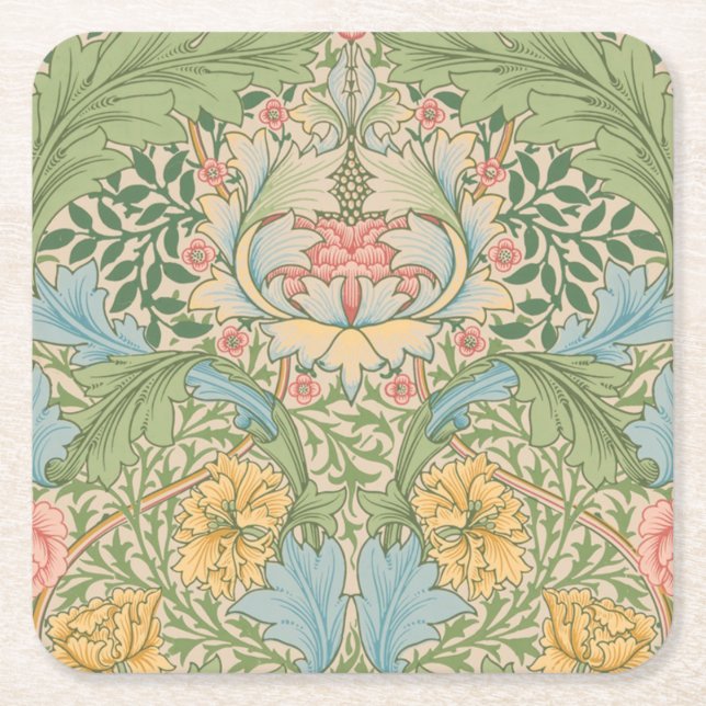 William Morris Myrtle Flower Floral Botanical Square Paper Coaster (Front)