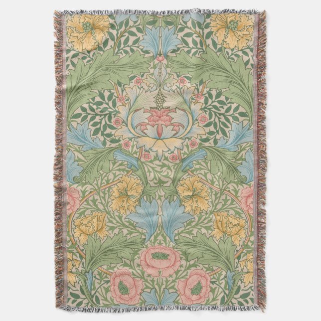 William Morris Myrtle Flower Floral Botanical Throw Blanket (Front Vertical)