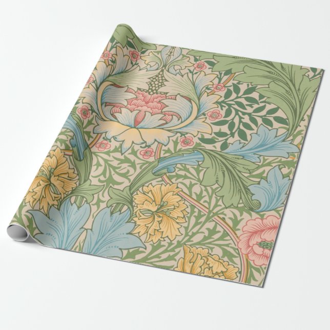 William Morris Myrtle Flower Floral Botanical Wrapping Paper (Unrolled)